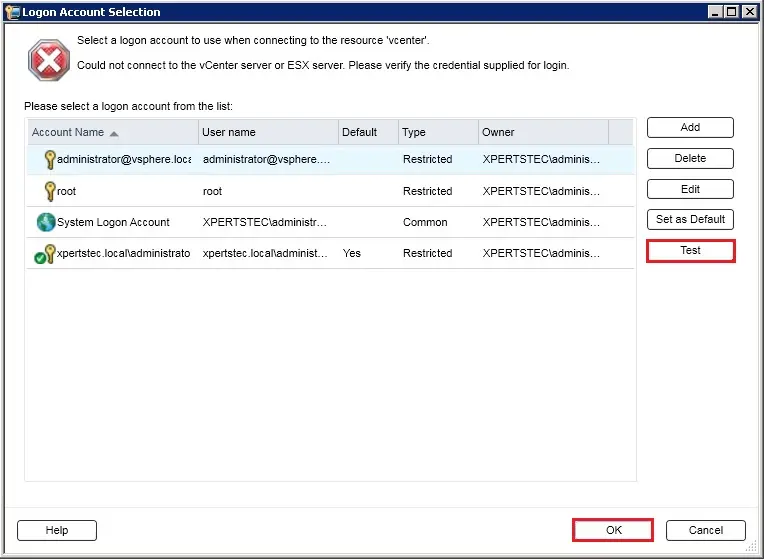 backup exec logon account selection