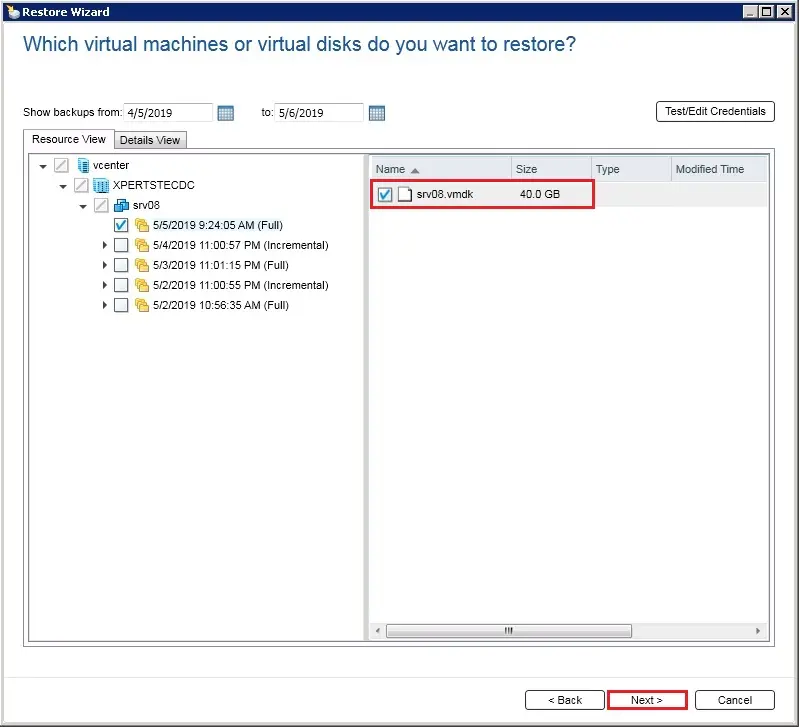 backup exec restore resource view