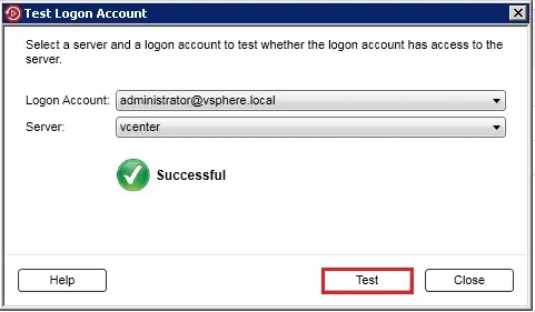 backup exec test logon account