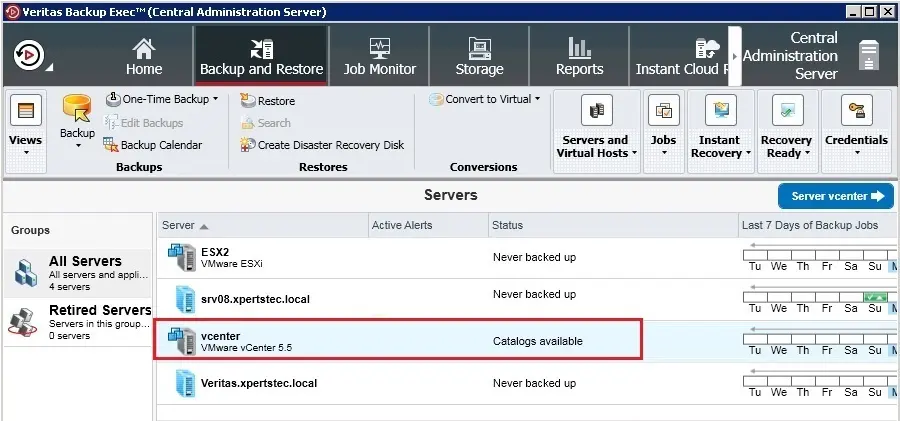 backup exec vcenter server