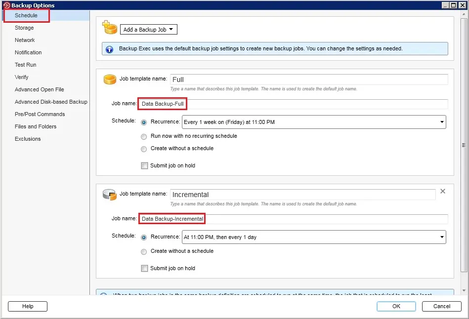 backup options schedule