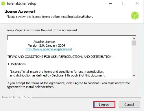 balenaetcher setup license agreement