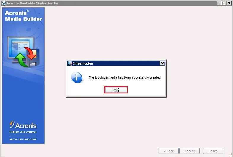 bootable medial created successfully