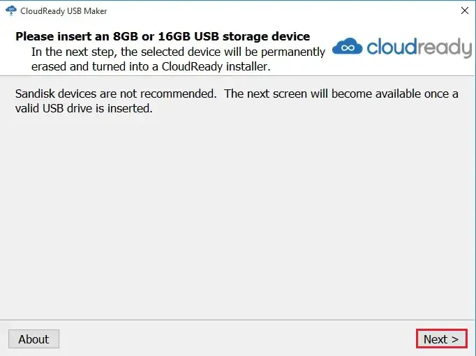 cloudready usb maker insert storage