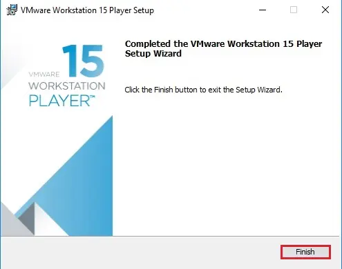 completed vmware player setup wizard