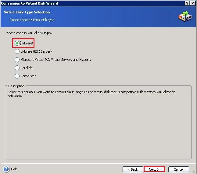 convert virtual disk type selection vmware