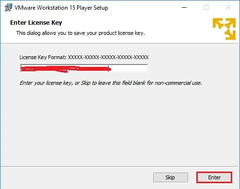 enter license key vmware player