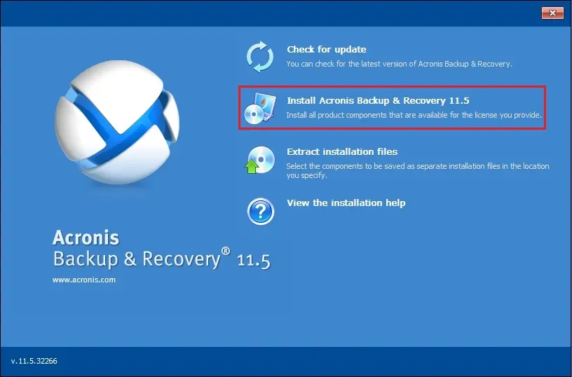 install acronis backup & recovery 11.5