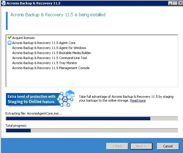 installing acronis 11.5 components