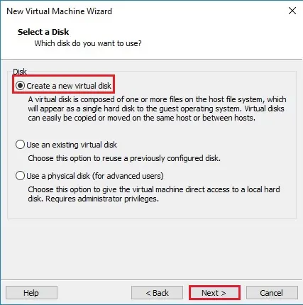 new virtual machine disk