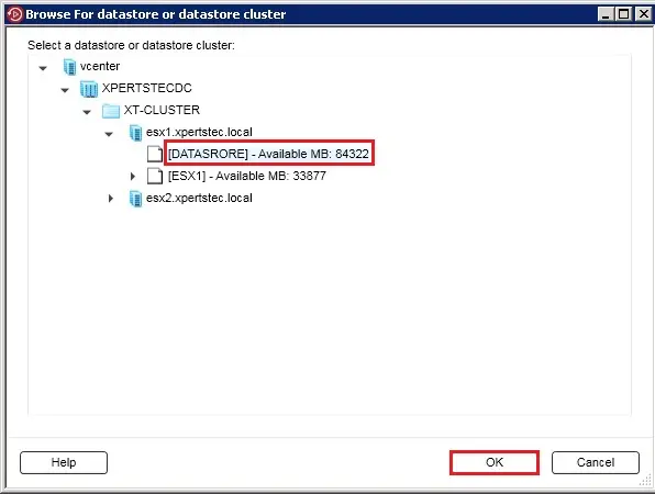 restore virtual machine datastore