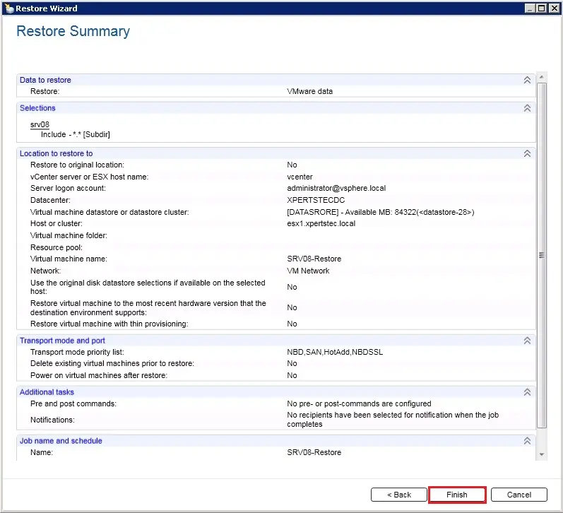 restore virtual machine summary