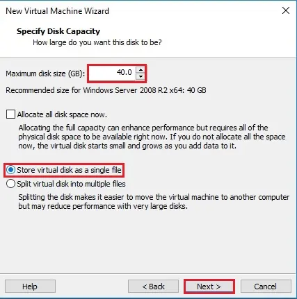 specify disk capacity