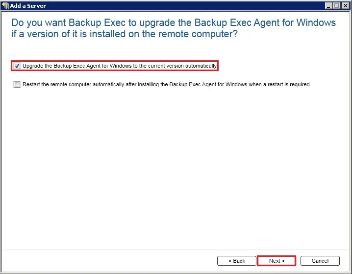 upgrade backup exec agent