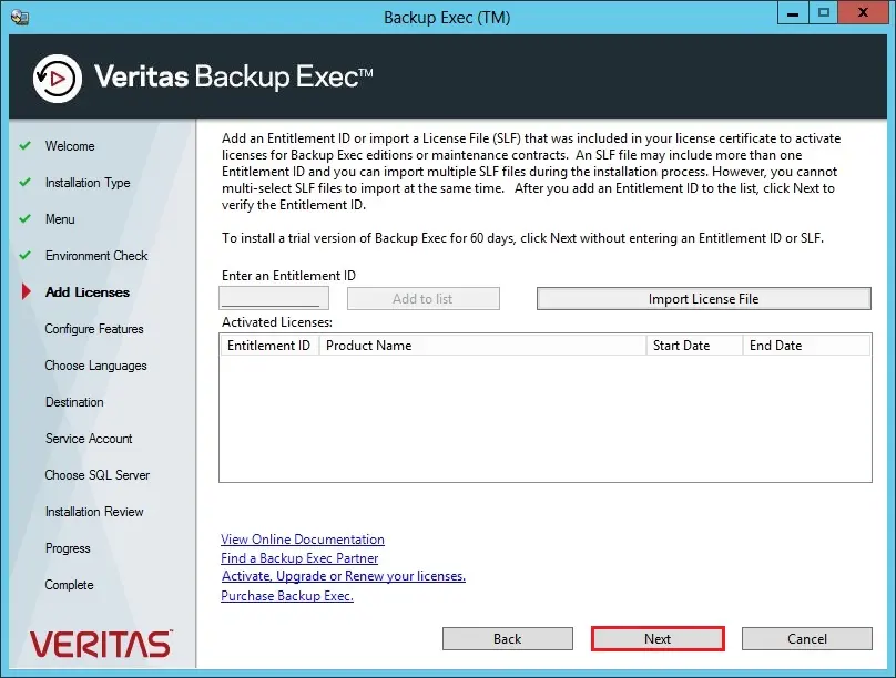 veritas backup exec add license