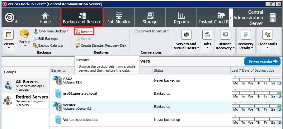 veritas backup exec console