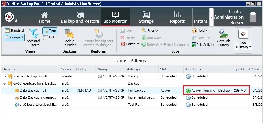 veritas backup job running