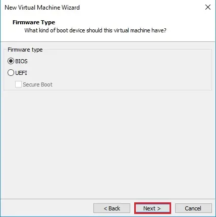 virtual machine firmware type