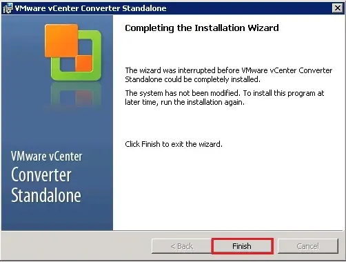 vmware converter standalone installation completed