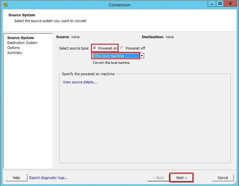 vmware vcenter convert this machine