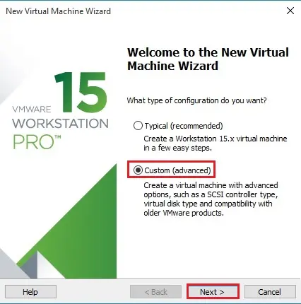 vmware workstation custom wizard