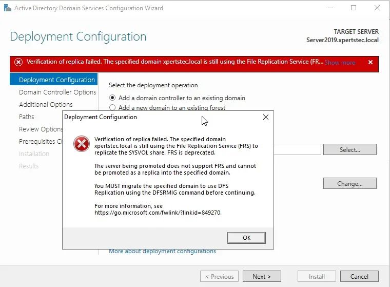 Verification of replica failed error