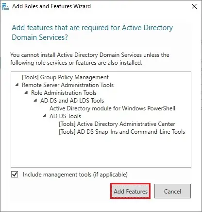 active director server 2019 add features