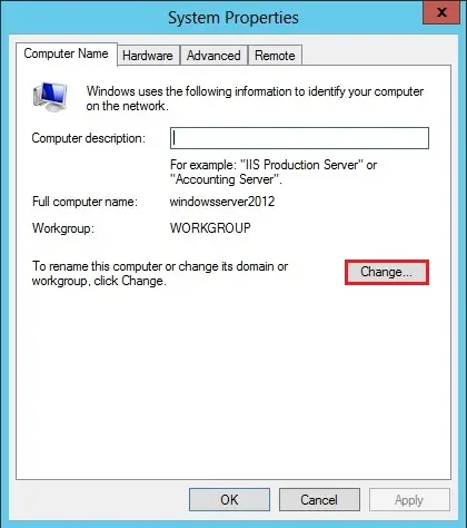 change computer name server 2012