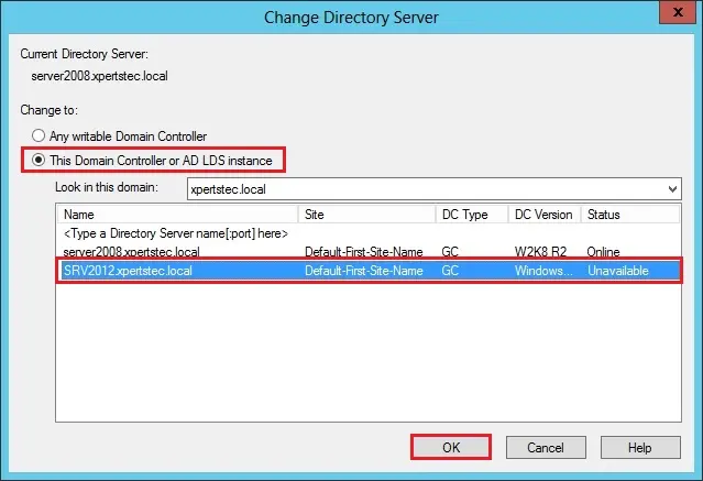 change directory server 2012