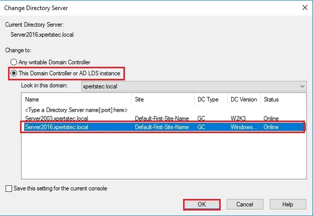 change directory server 2016