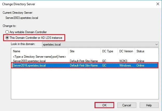 change directory server 2016