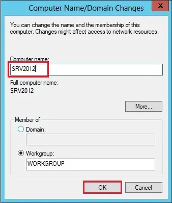 change domain name server 2012