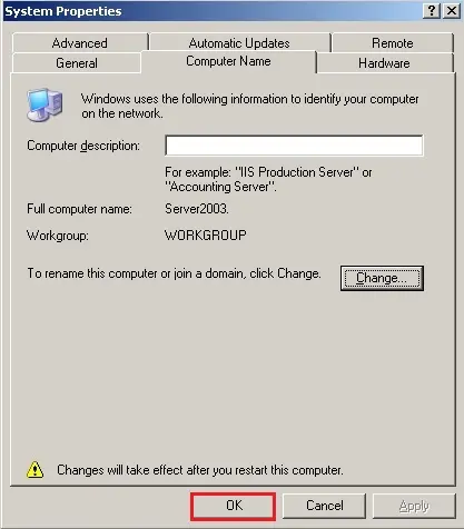 change server name 2003