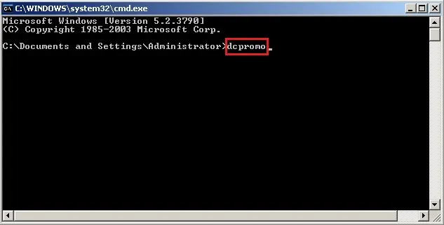 command prompt dcpromo