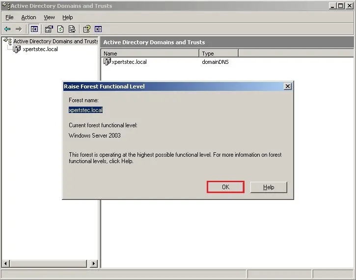 current forest functional level sever 2003