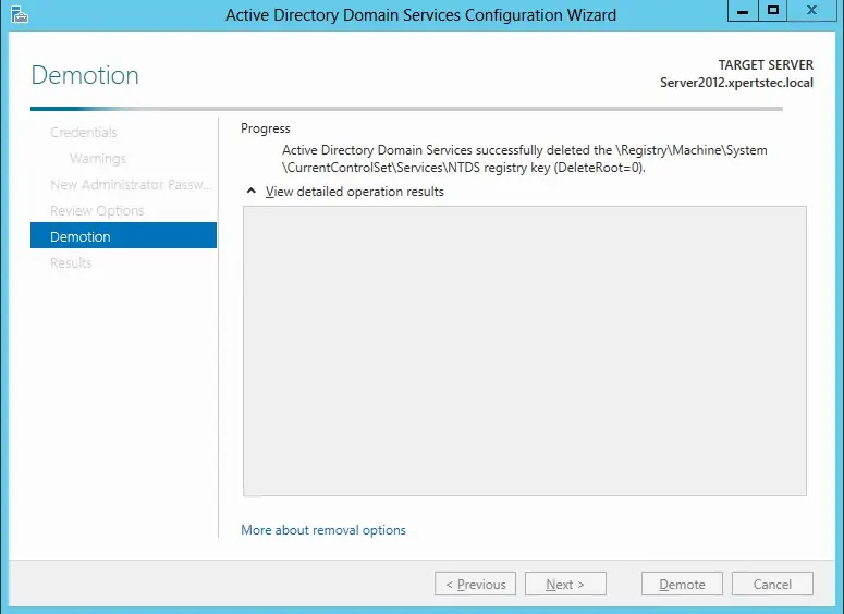 demote this domain controller demotion progress