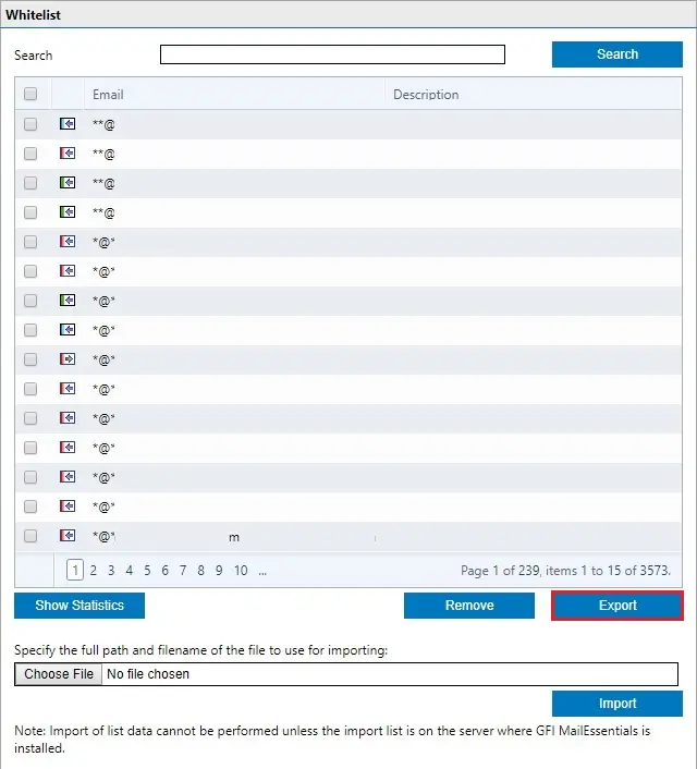 export gfi mailessentials whitelist