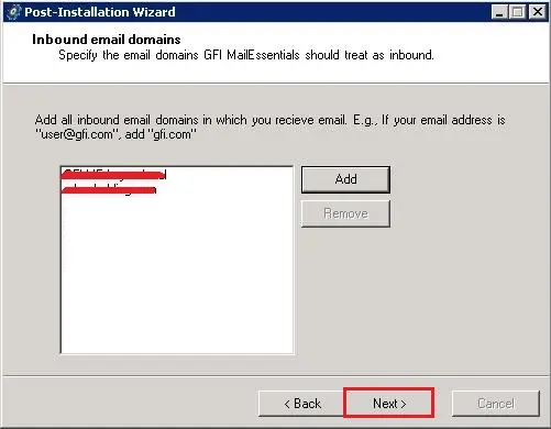 gfi mailessentials inbound email domains