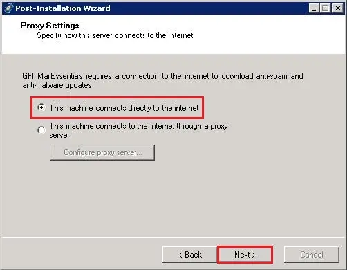 gfi mailessentials post installation proxy