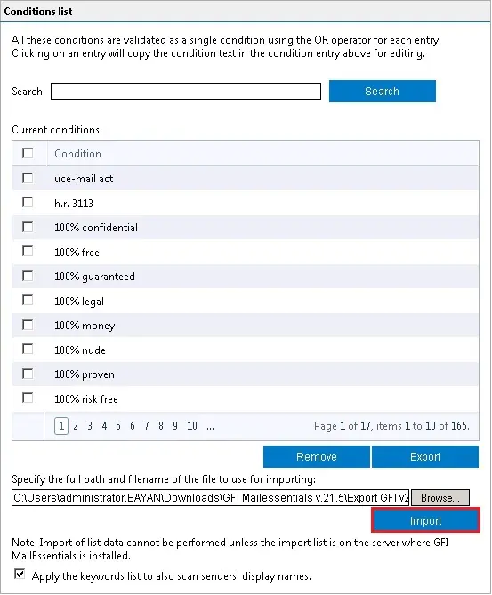 gfi mailesssentials spam keyword import