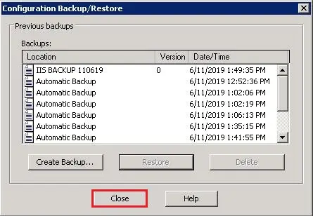 iis manager backup configuration manager