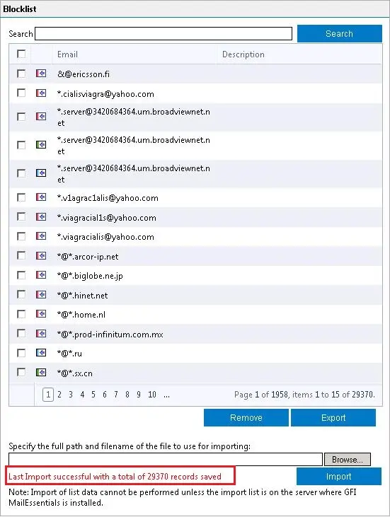 import email blocklist gfi mailessentials