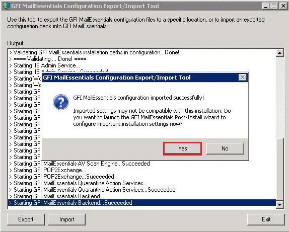 import export gfi mailessentials configuration