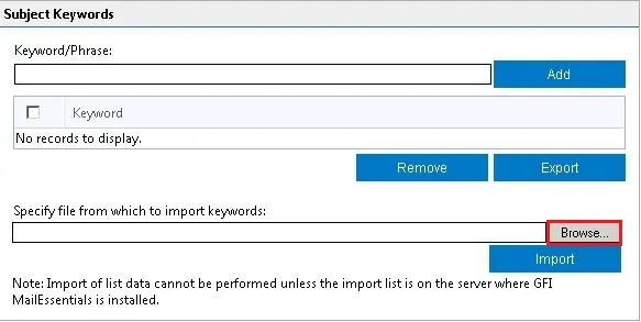 import keyword whitelist gfi mailessentials