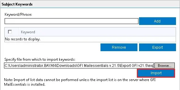 import keyword whitelist gfi