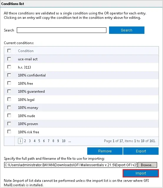 import spam keyword gfi