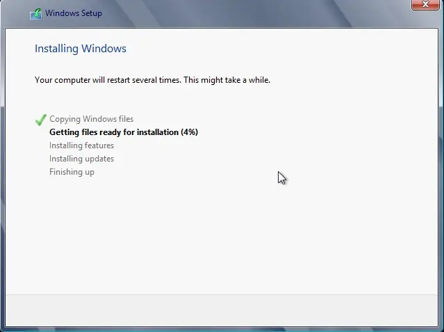 installing windows status