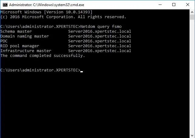 netdom query fsmo server 2016 command