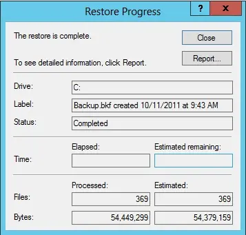 ntbackup restore progress