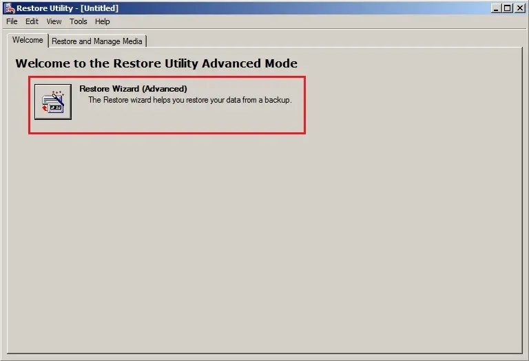 ntbackup restore utility advanced